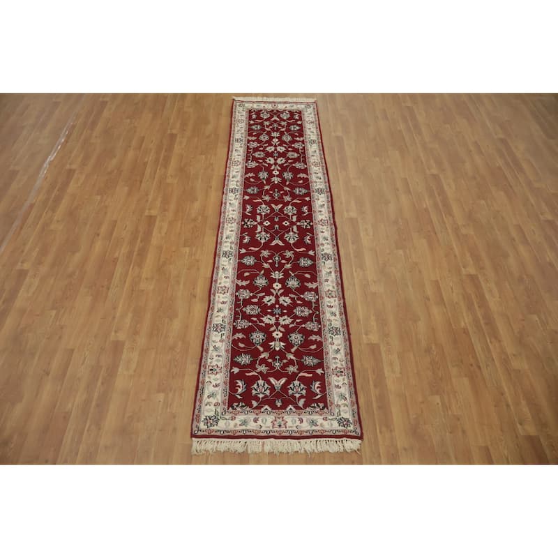 Hand Knotted Oriental 100% Wool Carpet Traditional All-Over Navy Blue & Blues Kashan Runner Rug - 10' 0'' X 2' 7''