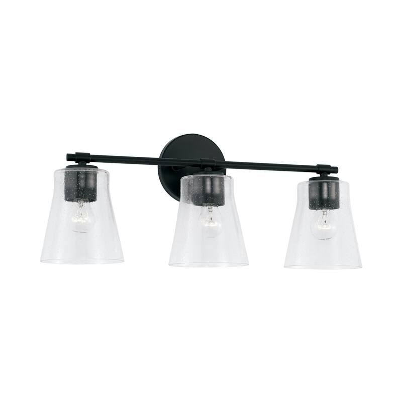 Baker 3-light Bath/ Vanity Fixture w/ Clear Seeded Glass - Matte Black