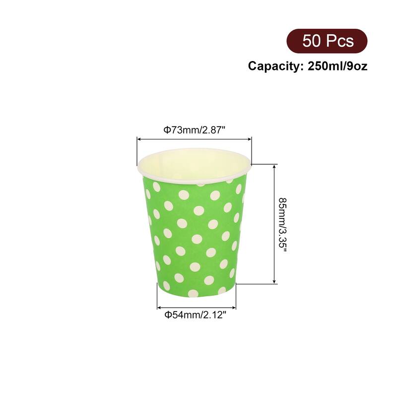 Disposable Paper Cups, 50Pcs 9 OZ Party Decorative Cups for Coffee Tea - Green