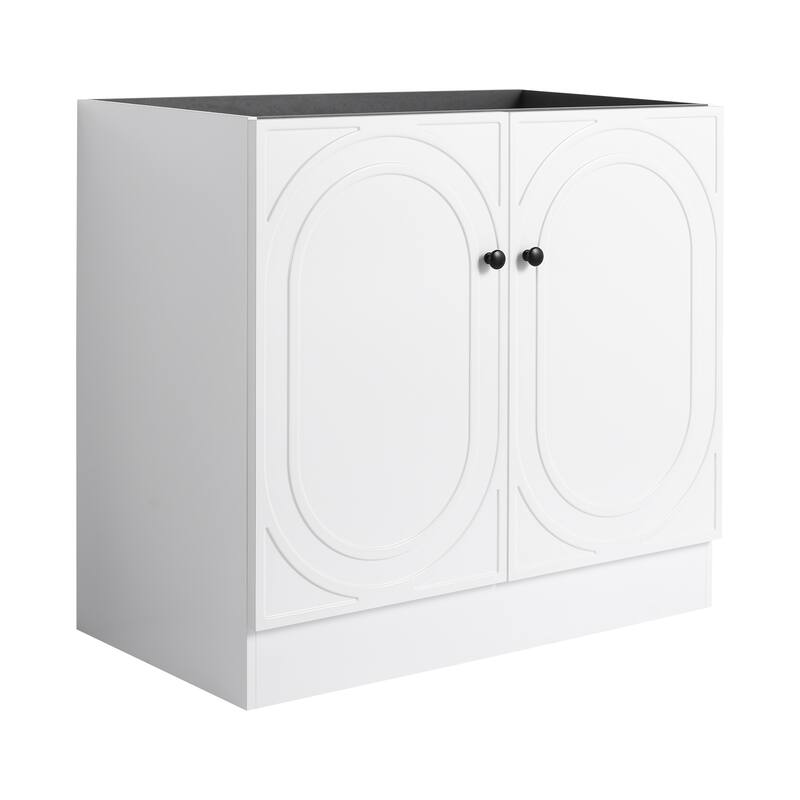 36" Freestanding Bathroom Vanity with Soft-Close Doors, Adjustable Storage Shelves, and 3 Metal Handle Options