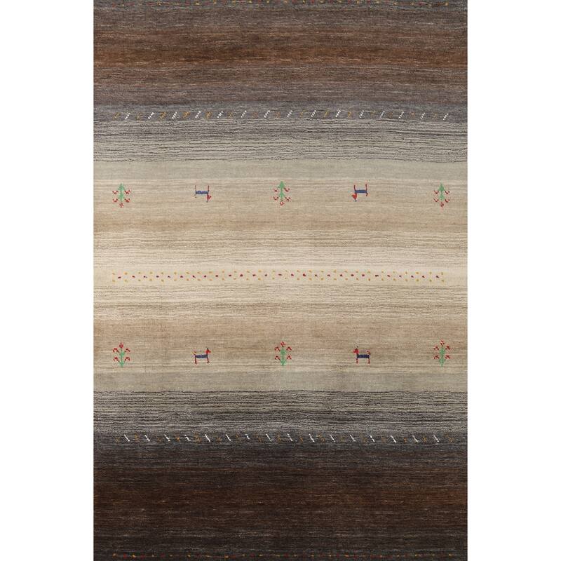 Striped Gabbeh Oriental Rug Handmade Multi-Color Wool Carpet - 4'0" x 5'9"