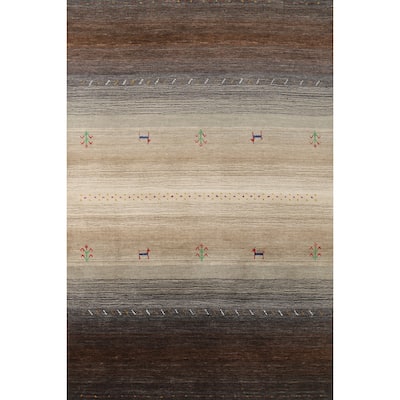 Striped Gabbeh Oriental Rug Handmade Multi-Color Wool Carpet - 4'0" x 5'9"
