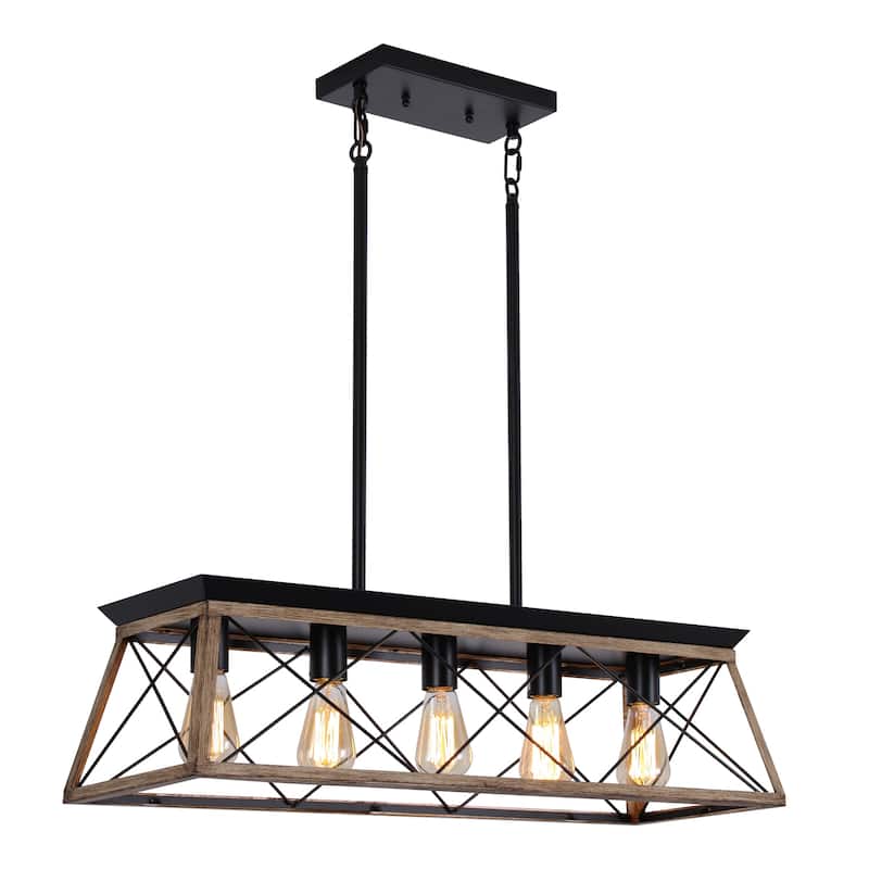 Mateo 31.5 in. 5-Light Farmhouse Chandelier Light with Caged Metal Shade