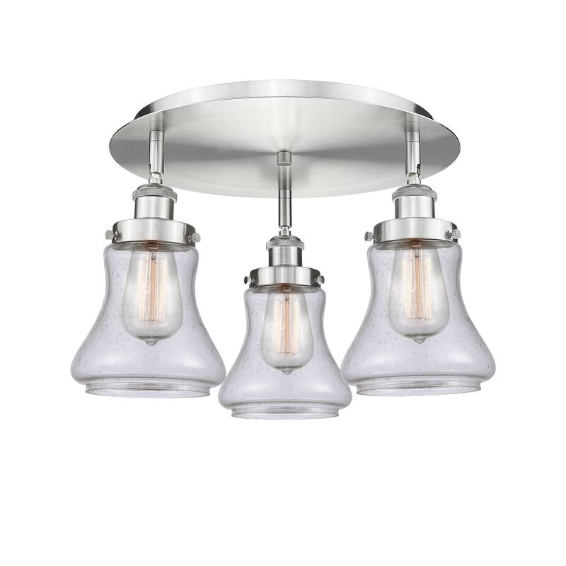 Innovations Lighting Bellmont - 3 Light 18" Flush Mount - Satin Nickel/Seedy