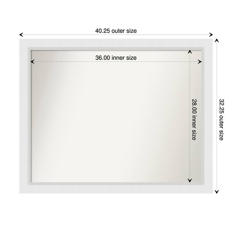 Blanco White Framed Non-Beveled Custom Wall Mirror, Bathroom Vanity Mirror - Outer Size: 40.25 x 32.25