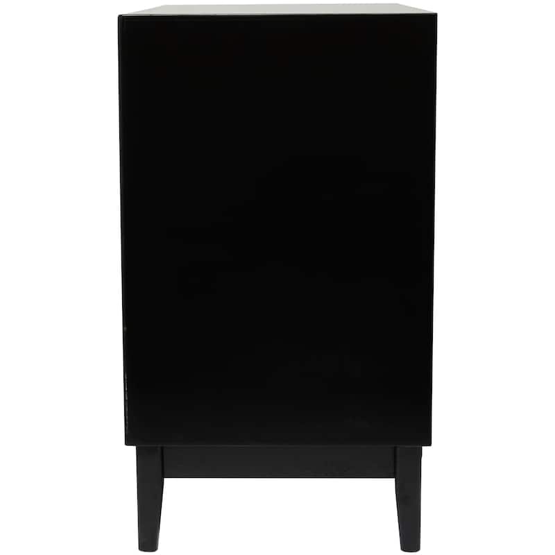 Black Wood 3 Drawer Cabinet with Cane Front Drawers and Gold Handles