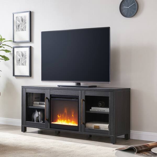slide 2 of 58, Quincy TV Stand with Fireplace Insert 58" - Charcoal Grey with Crystal Insert