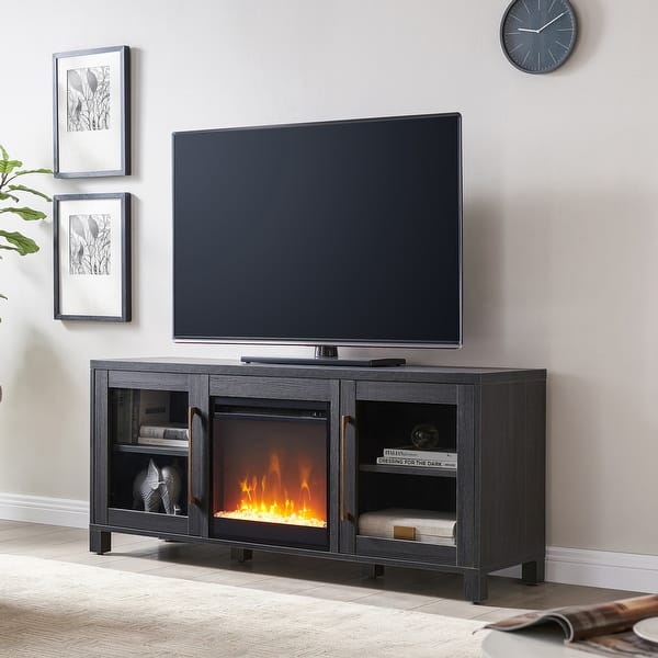 slide 2 of 58, Quincy TV Stand with Fireplace Insert 58" - Charcoal Grey with Crystal Insert