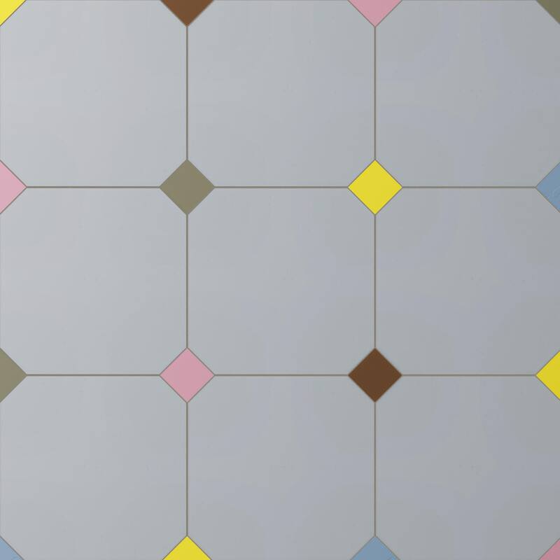 Merola Tile Vaudeville Octagon Humo with Taco Multi 7-7/8" x 7-7/8" Porcelain Floor and Wall Tile