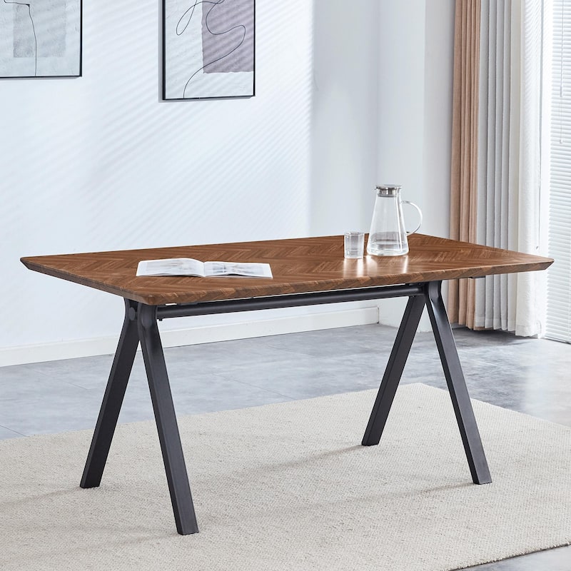 Herringbone Pattern MDF Dining Table - A Perfect Match for Modern Minimalist and Industrial Home Styles