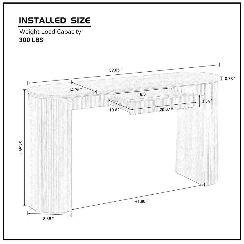 Modern Entryway Table with Drawers and Vertical Striped Legs, for Living Room Hallway Foyer, Entrance and Study, Black
