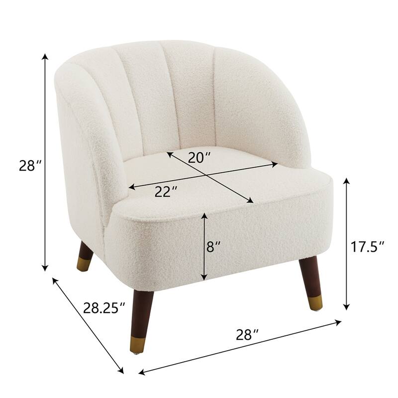 Upholstered Barrel Accent Chair With Wooden Legs - White