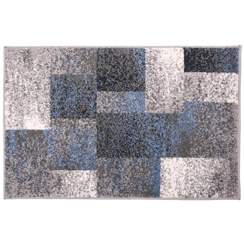 World Rug Gallery Modern Geometric Boxes Area Rug - 2' x 3' - Blue - Runner/Rectangle
