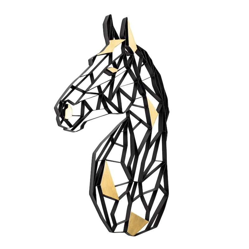 Geometric Animal Kingdom Horse Black and Gold Recycled Steel Wall Art - 14 x 24