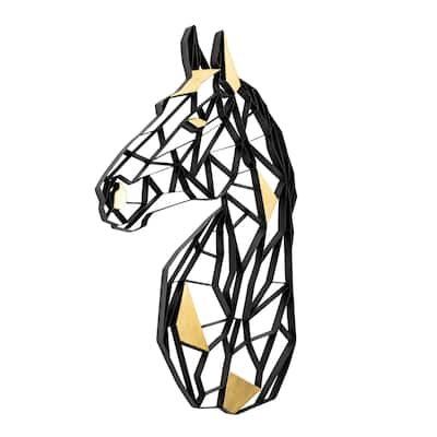 Geometric Animal Kingdom Horse Black and Gold Recycled Steel Wall Art