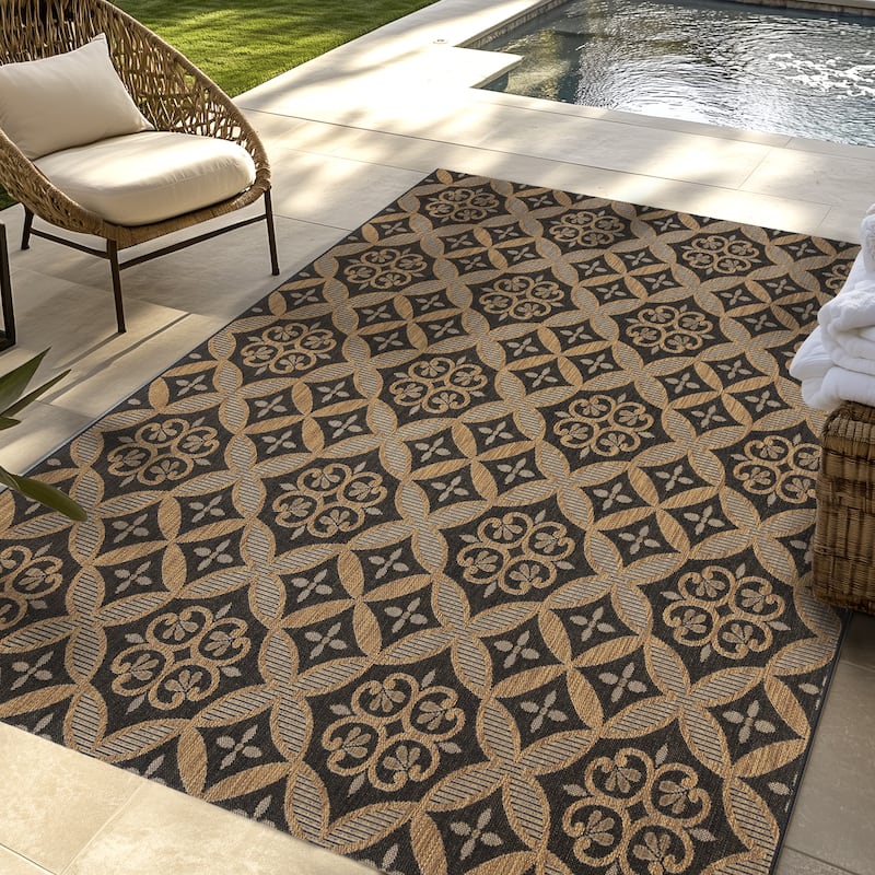 Gertmenian Solterra Bohemian Moroccan Global Weather Resistant Polypropylene Flatweave Indoor/ Outdoor Area Rug Collection - 7'10"x10' - Zilah Chestnut