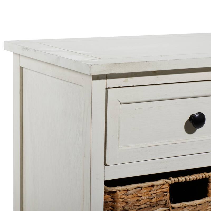 Cream, Teal, White or Brown Wood 2 Baskets and 1 Drawer Storage Unit - 16 x 13 x 28