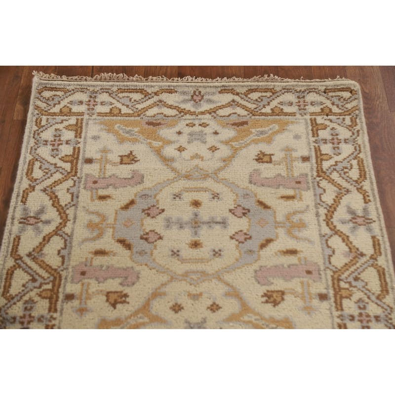 Floral Oushak Style Runner Rug Hand-knotted Wool Carpet - 2'6"x 9'10"