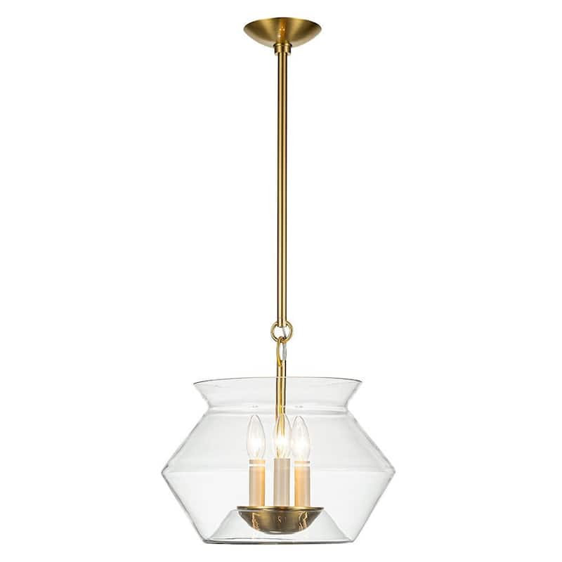 Modern 3-Light Candle-Style Sculptural Clear Glass Pendant - Brass