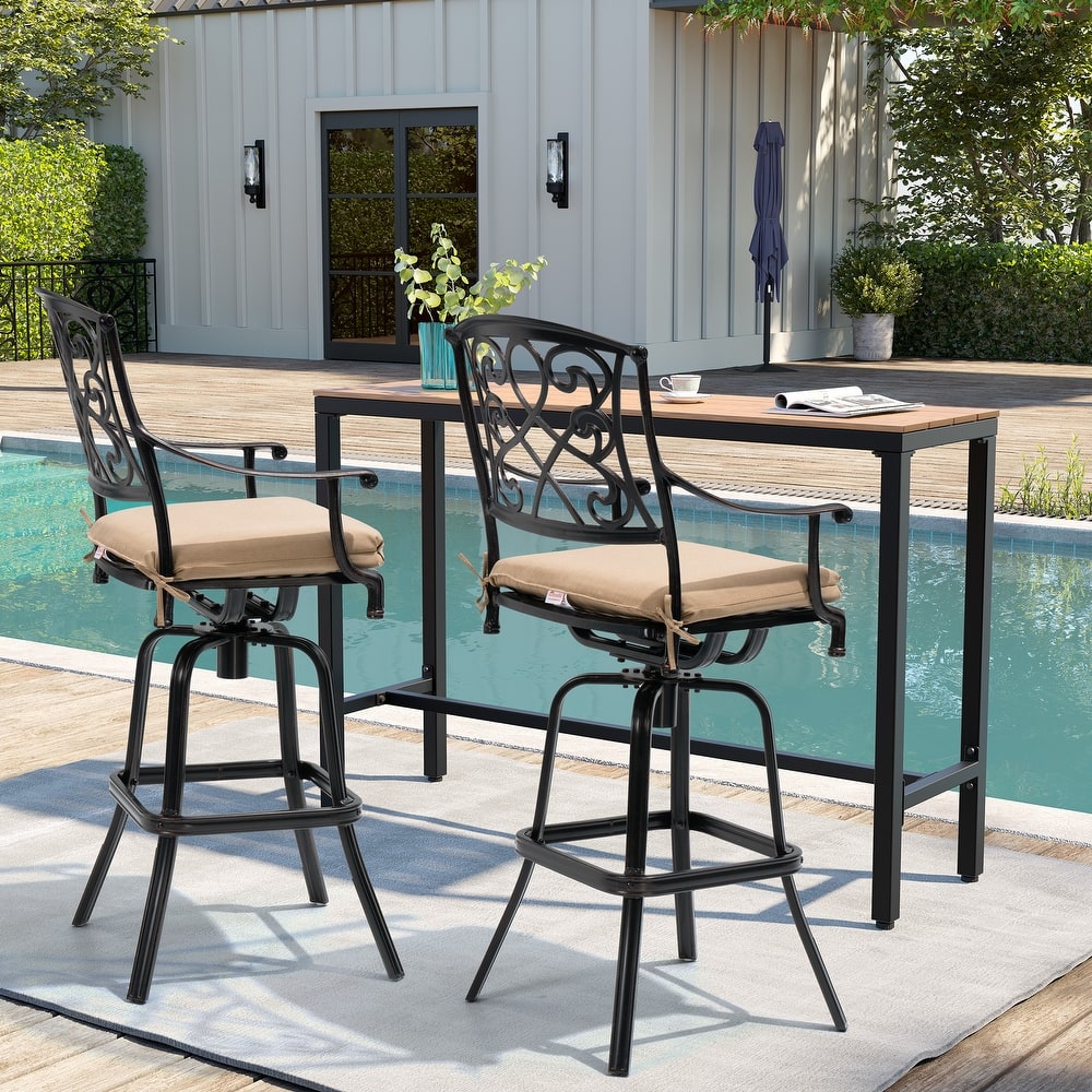 Pellebant Patio Aluminum Swivel Bar Stool with Sunbrella Cushion