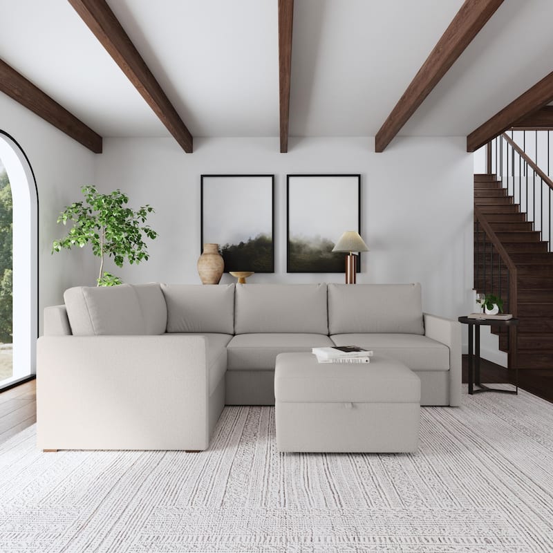 Flex Stain-Resistant Performance Fabric 4-Seat Sectional built with Blue Steel Spring™ and Storage Ottoman by Flexsteel