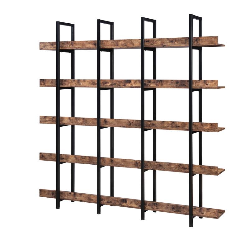 5 Tier Bookshelf Office Bookshelf Metal Frame MDF Board Industrial Style