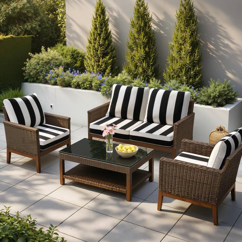 24''Wx24''Dx5.5''in T Outdoor Indoor Patio Premium Fabric Seat Cushions Set (Seat & Back)