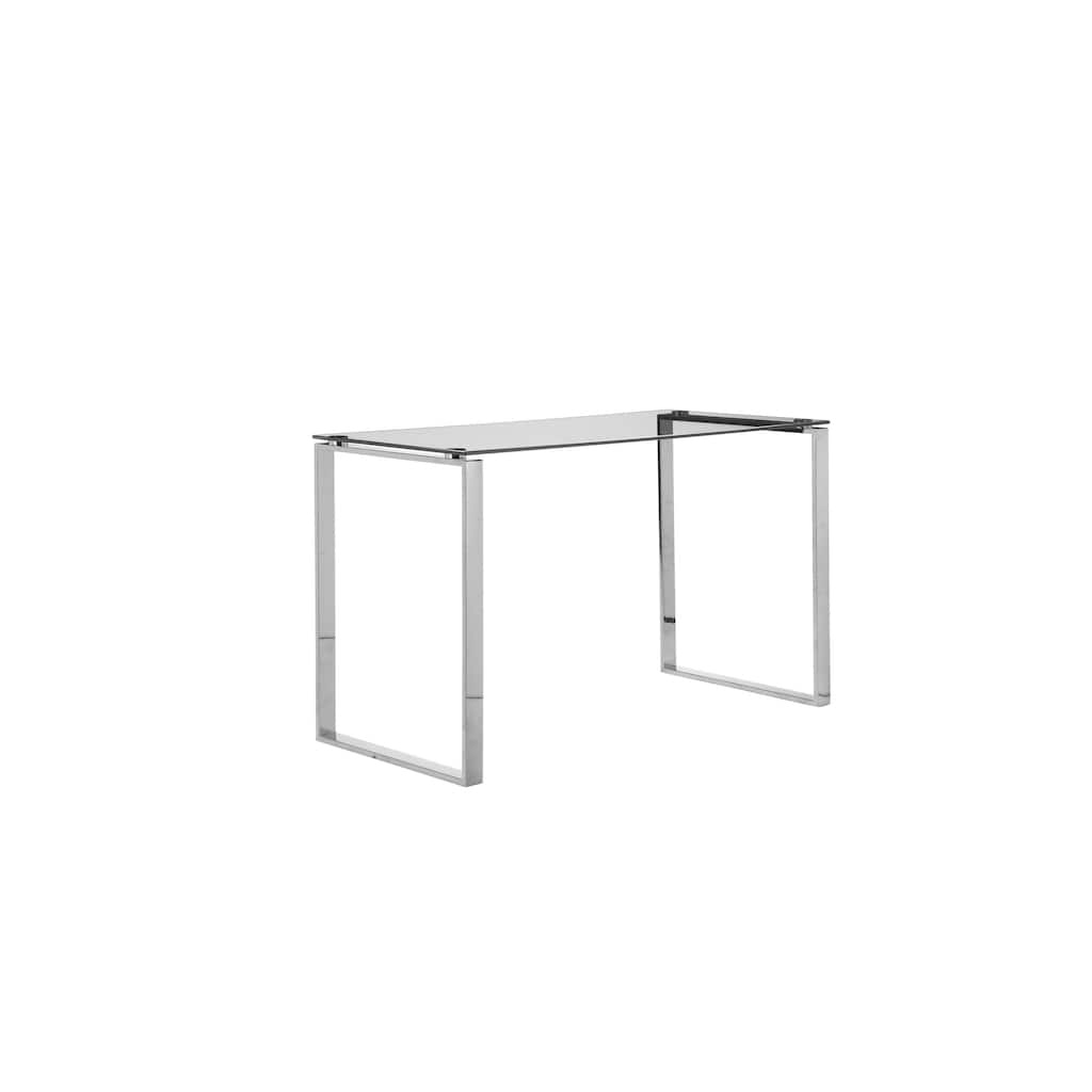 Elen 47 Inch Desk, Rectangular Tempered Glass Top, High Polished Steel