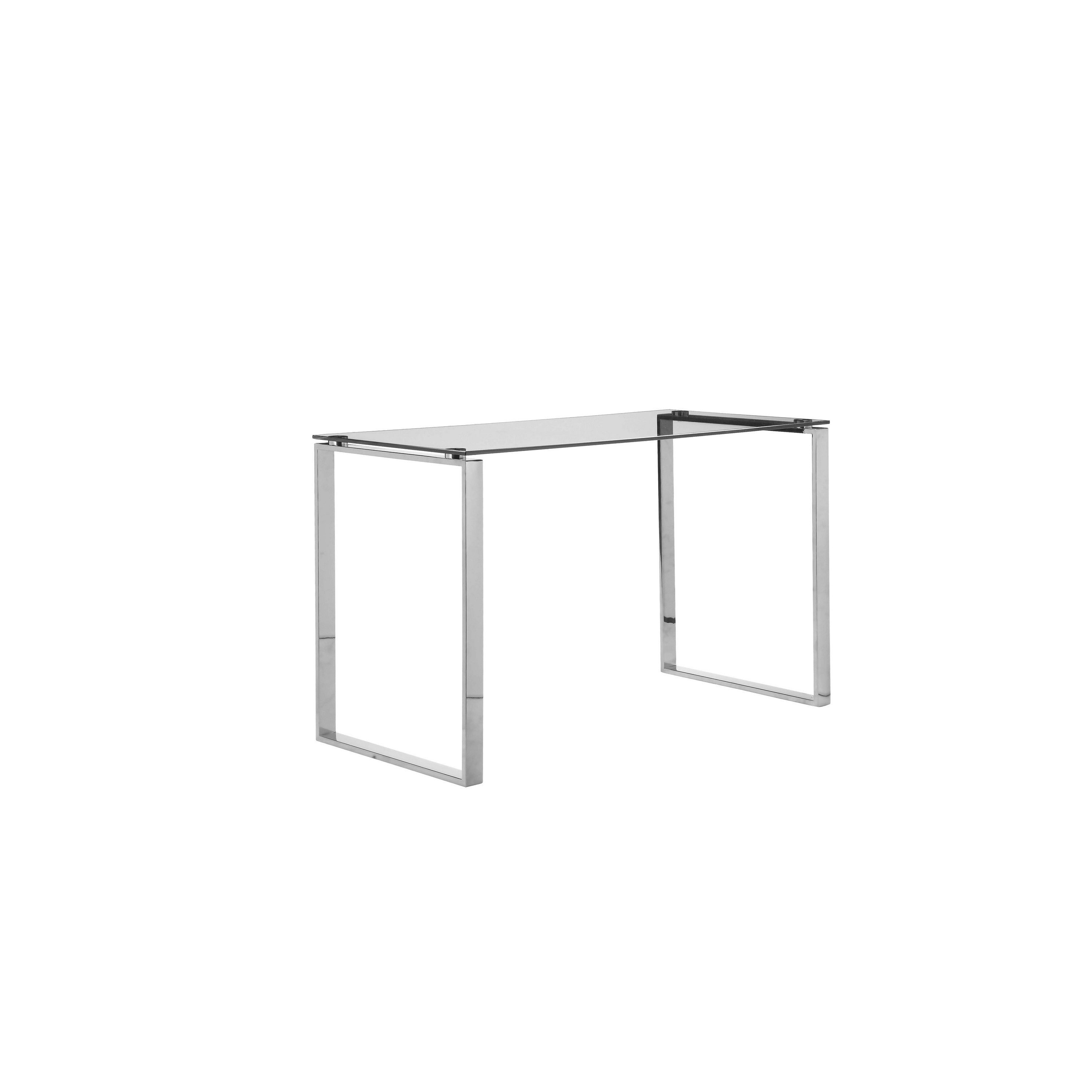 Elen 47 Inch Desk, Rectangular Tempered Glass Top, High Polished Steel