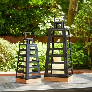 Glitzhome Set of 2 Modern Farmhouse Metal Trapezoid Lanterns Hanging Candle Holders - On Sale ...