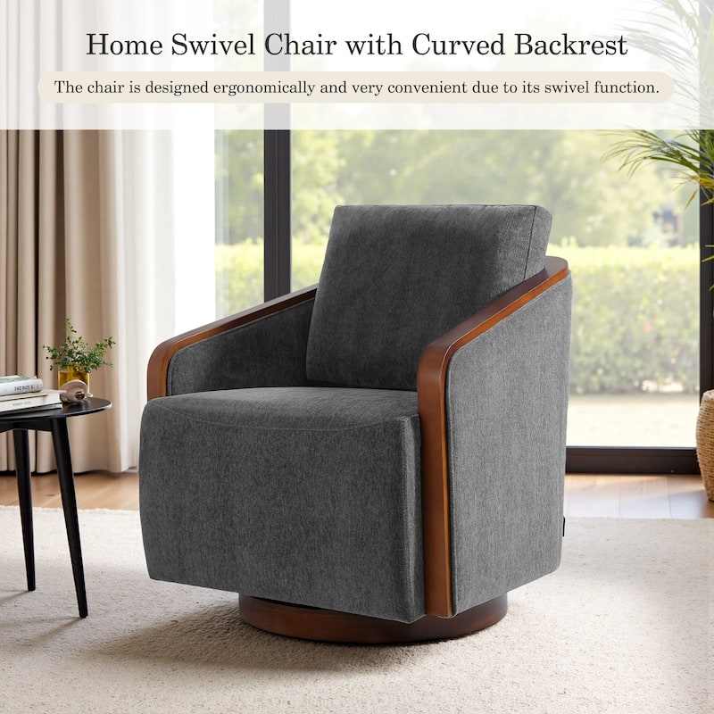 Set of 2 Modern Swivel Accent Barrel Chairs with Wood Arms