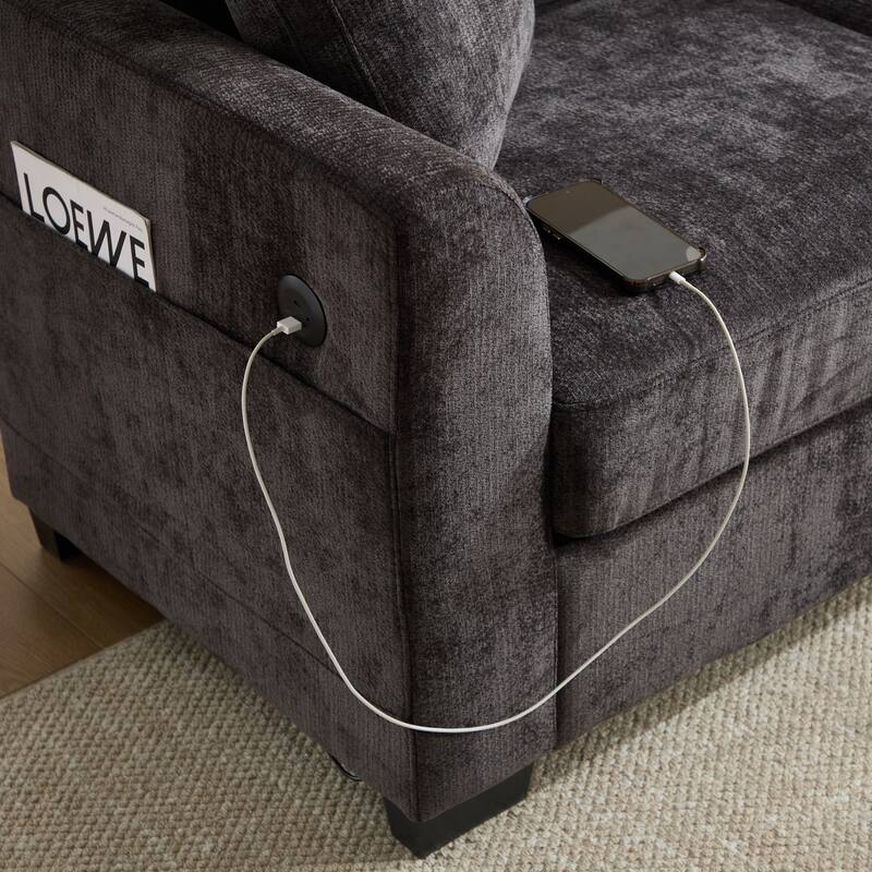 97" L-Shaped Chenille Sectional Sofa with Movable Storage Ottoman