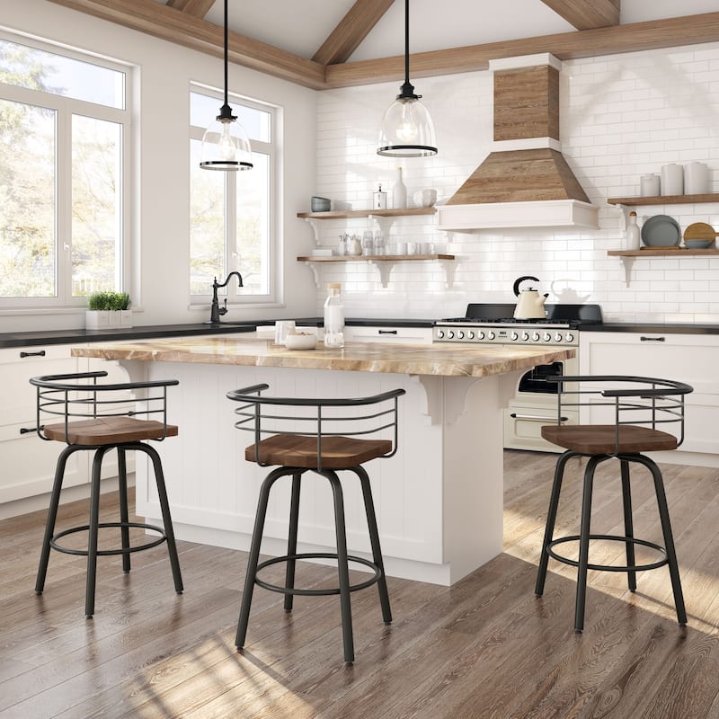 Amisco Brisk Swivel Counter Stool with Distressed Wood Seat