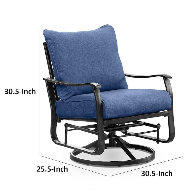 Oroz Swivel Glider Armchair Set of 2, Navy Blue Cushion, Black Metal