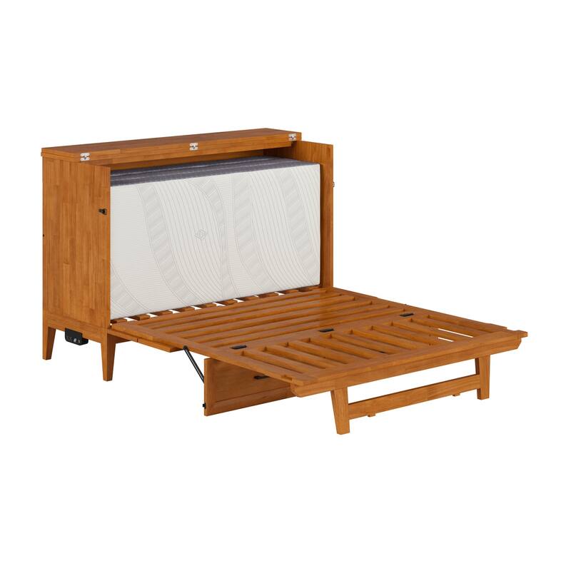 Solid Wood Murphy Bed Chest with Mattress & Charger - Full Size Bed - Space Saving Furniture