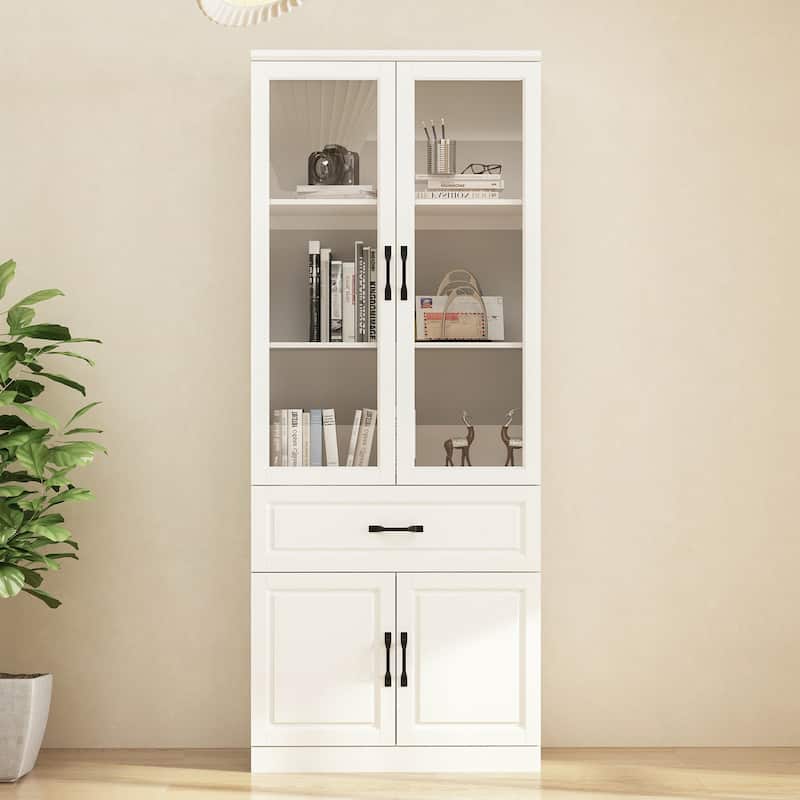 78.7" Large Combo Storage Cabinet Display Bookcase Glass Doors Pantry - 31.5"W
