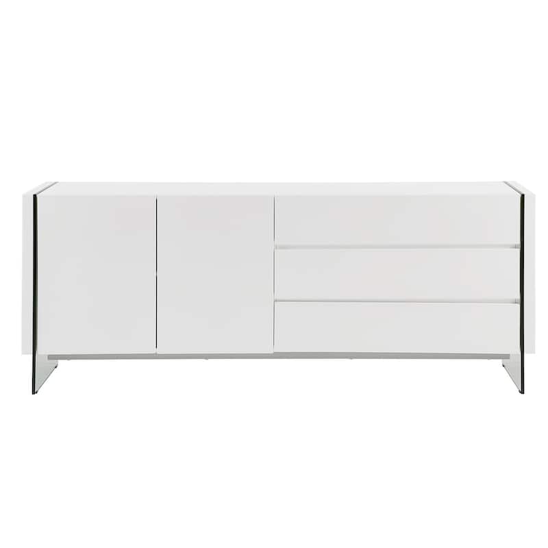 IL VETRO buffet-server in high gloss white lacquer with clear glass. - White