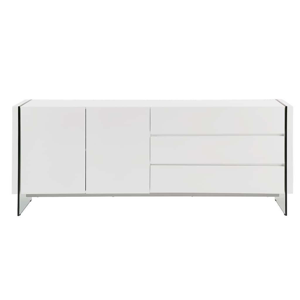IL VETRO buffet-server in high gloss white lacquer with clear glass.