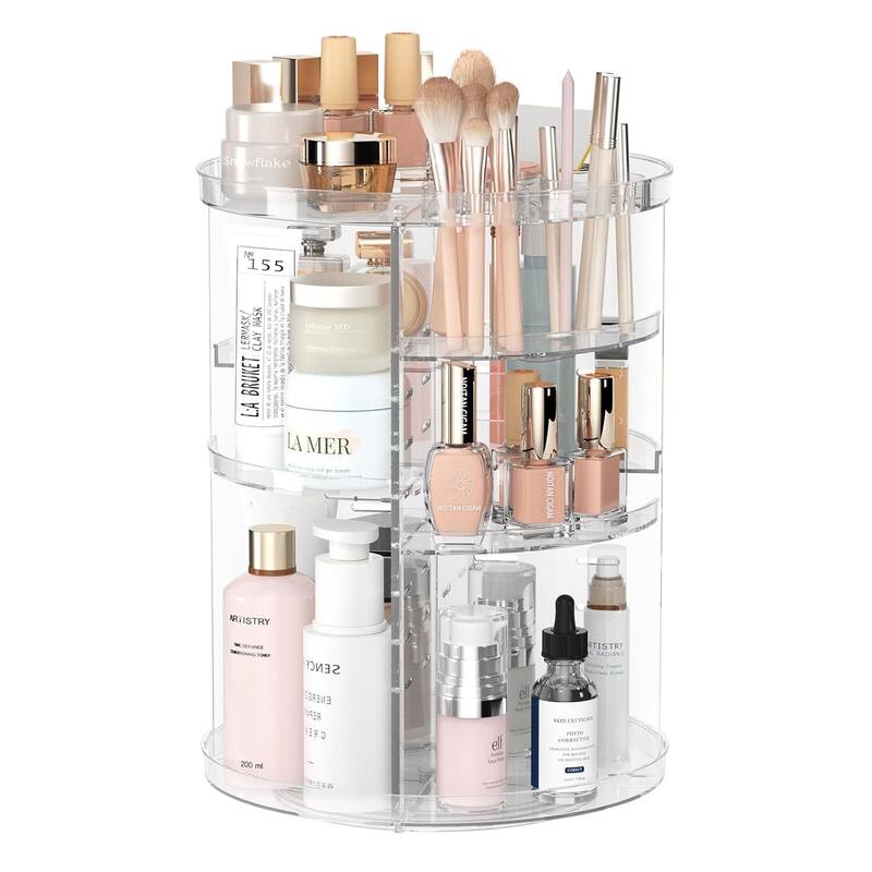 Rotating Makeup Organizer, DIY 8 Adjustable Layers Spinning Skincare Organizer - Clear