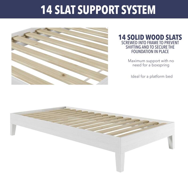 Twin Size Wood Platform Bed with 6.5" Under-Bed Storage and 14-Slat Support System