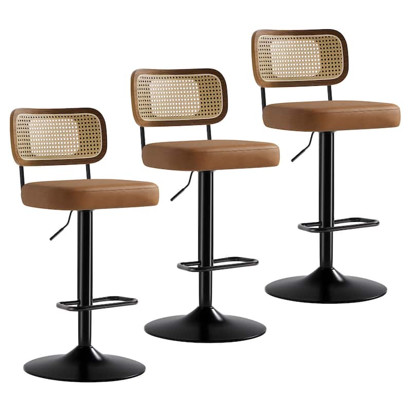 Adjustable Height Swivel Bar Stools with Back and Footrest - 17.7"W x 15.75"D x 35"-42.9"H