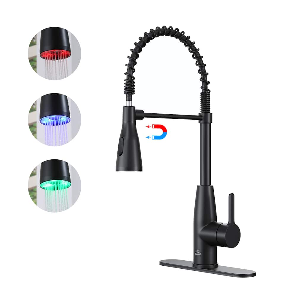 Single Handle Pull Down Sprayer Kitchen Faucet with LED Lights Temperature Display