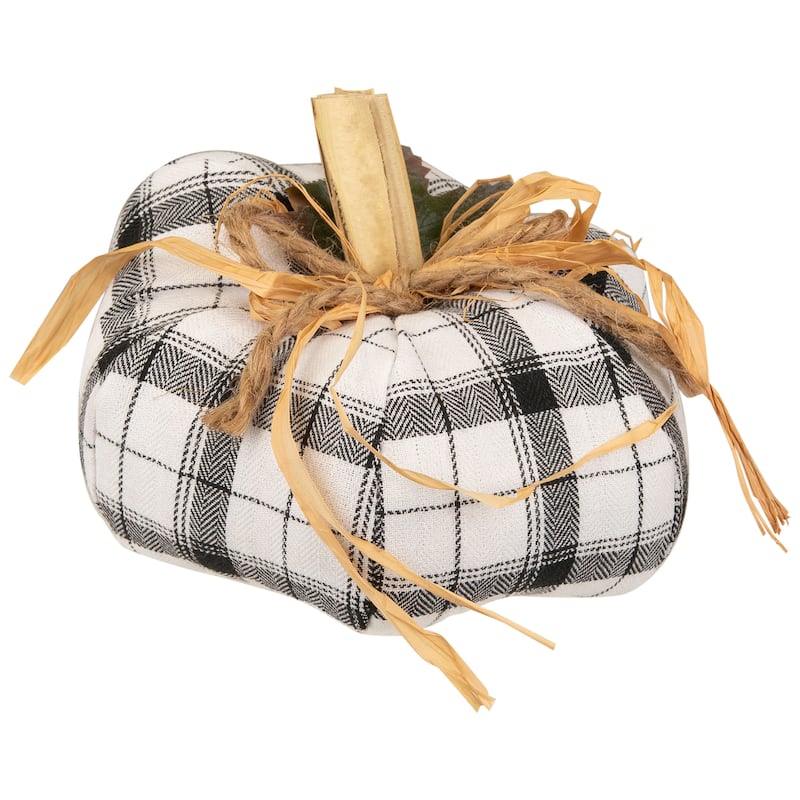 Plaid Fall Harvest Pumpkin Decoration - 6.5" - White and Black