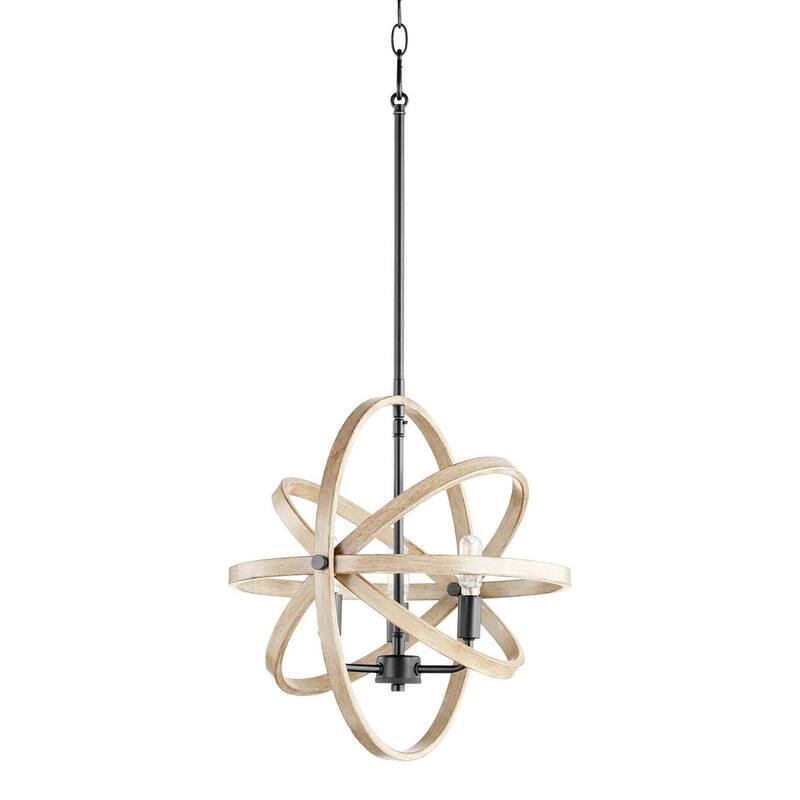 Quorum International 86-3-69 Fort Worth 3 Light 17" Wide Wood Pendant - Textured Black / Driftwood