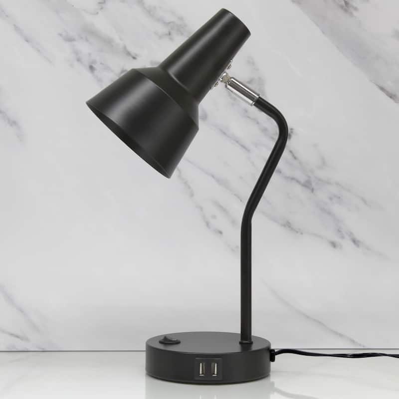 Modern Metal Gooseneck Desk Lamp with Dual USB Charging Ports Adjustable Arm Multiple Colors - 7.8" (L) x 5.2" (W) x 15.2" (H)