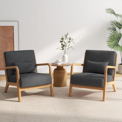 2 Set Mid Century ModernUpholstered Accent Chairs Armchair with Pillow