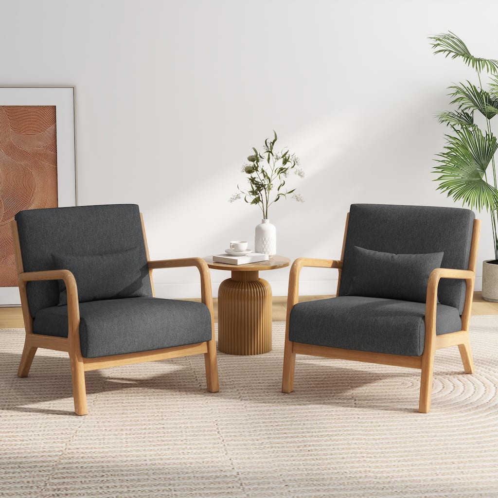 2 Set Mid Century ModernUpholstered Accent Chairs Armchair with Pillow