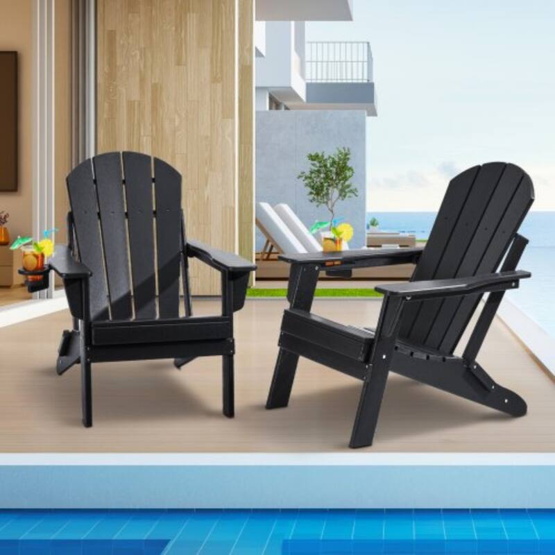 Set of 2 HDPE Folding Adirondack Chair with Wider Seat and Curved Backrest Ideal for Outdoor Use - 31.5 × 29.7 × 36.0 in