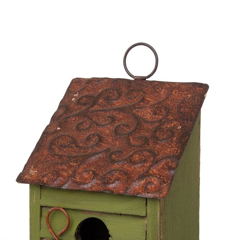 Glitzhome 18"H Three-Tier Distressed Solid Wood Window Shutters Birdhouse
