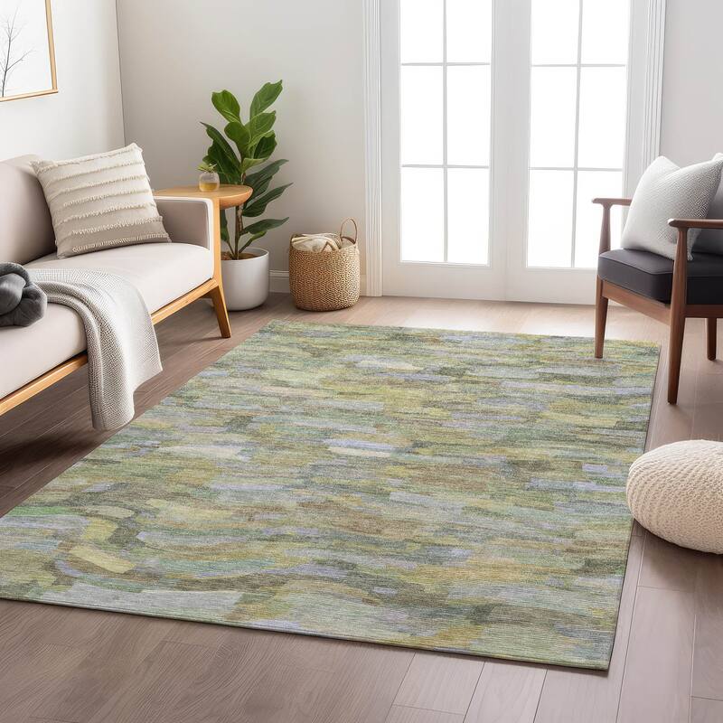 Machine Washable Indoor/ Outdoor Abstract Rock Chantille Rug